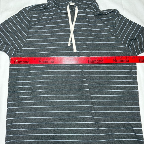Marine Layer Sweatshirt Mens Medium Gray Blue Stripe Pullover Hoodie Lightweight - Picture 2 of 7